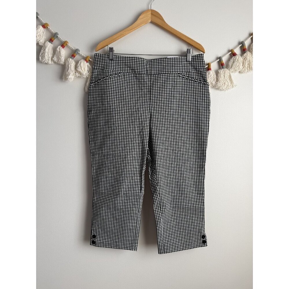 Chico's Perfect Stretch Gingham Pull On Capri Pant Careerwear Modest Comfy NWT L